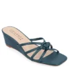 Journee Collection Womens Blayke Wedge Slip On Sandal - Blue -Shoe Promotion Shop US 01 203692 00