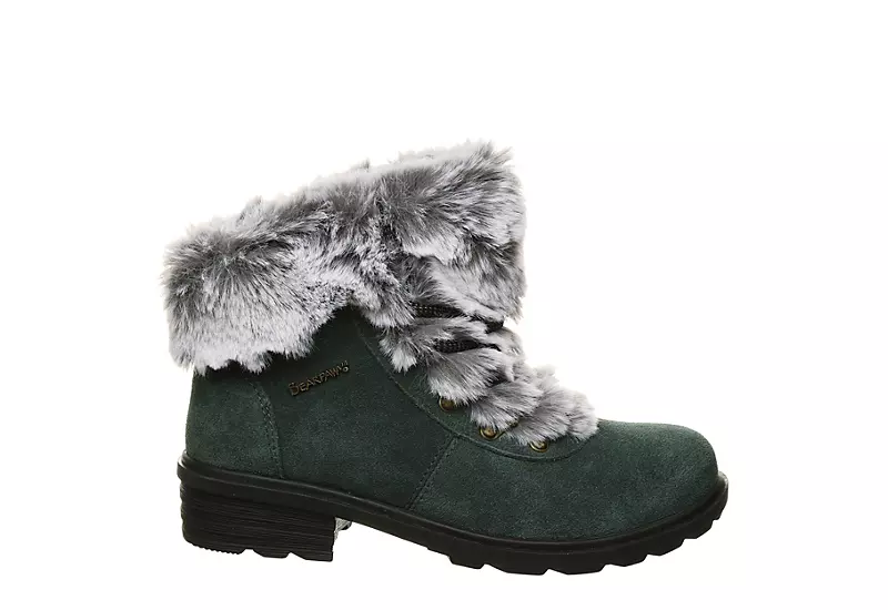 Bearpaw Womens Serenity Lace Up Fur Boot - Dark Green 4 Bearpaw Womens Serenity Lace Up Fur Boot - Dark Green - Image 2