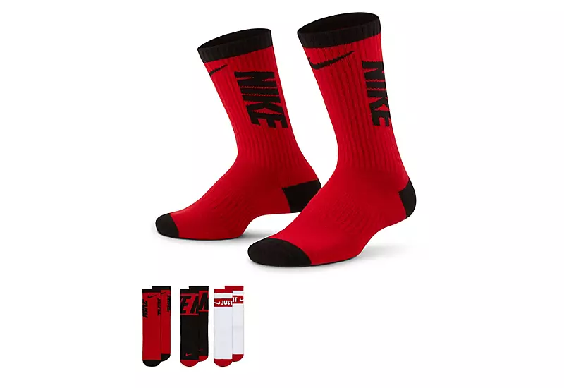 Nike Boys Graphic Crew Socks 3 Pairs - Red 3 Nike Boys Graphic Crew Socks 3 Pairs - Red