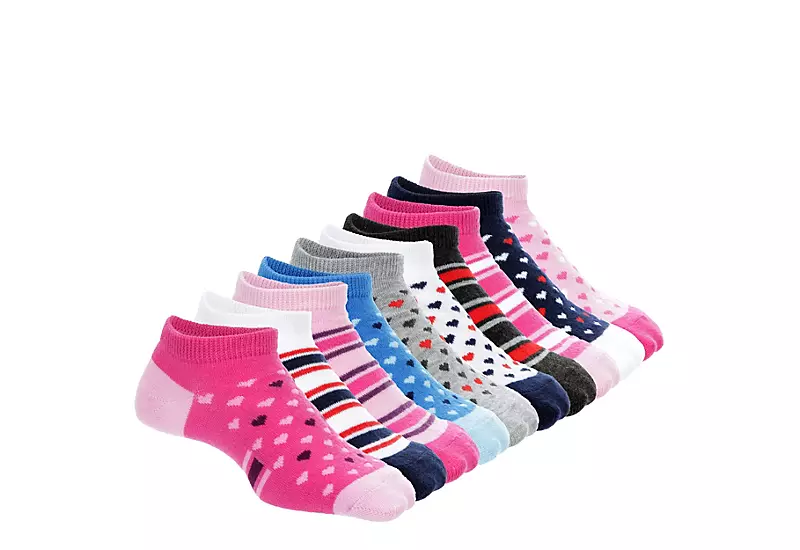 Ladeda Girls Hearts And Stripes No Show Socks 10 Pairs - Assorted 3 Ladeda Girls Hearts And Stripes No Show Socks 10 Pairs - Assorted